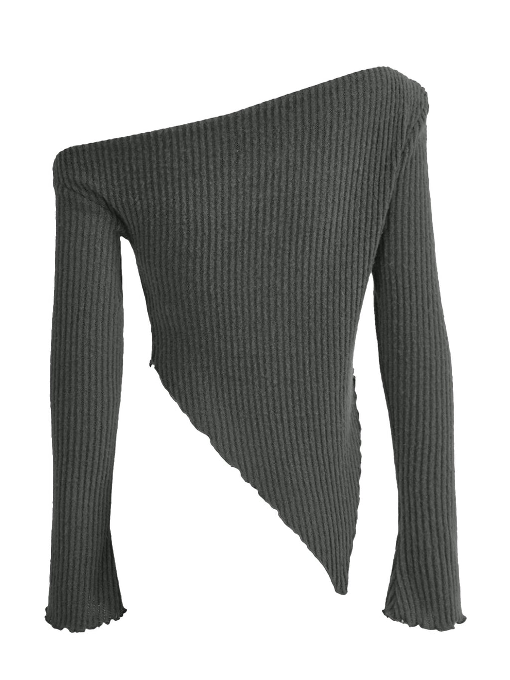 Women's One-Shoulder Ribbed Knit Top – Asymmetrical Casual Style