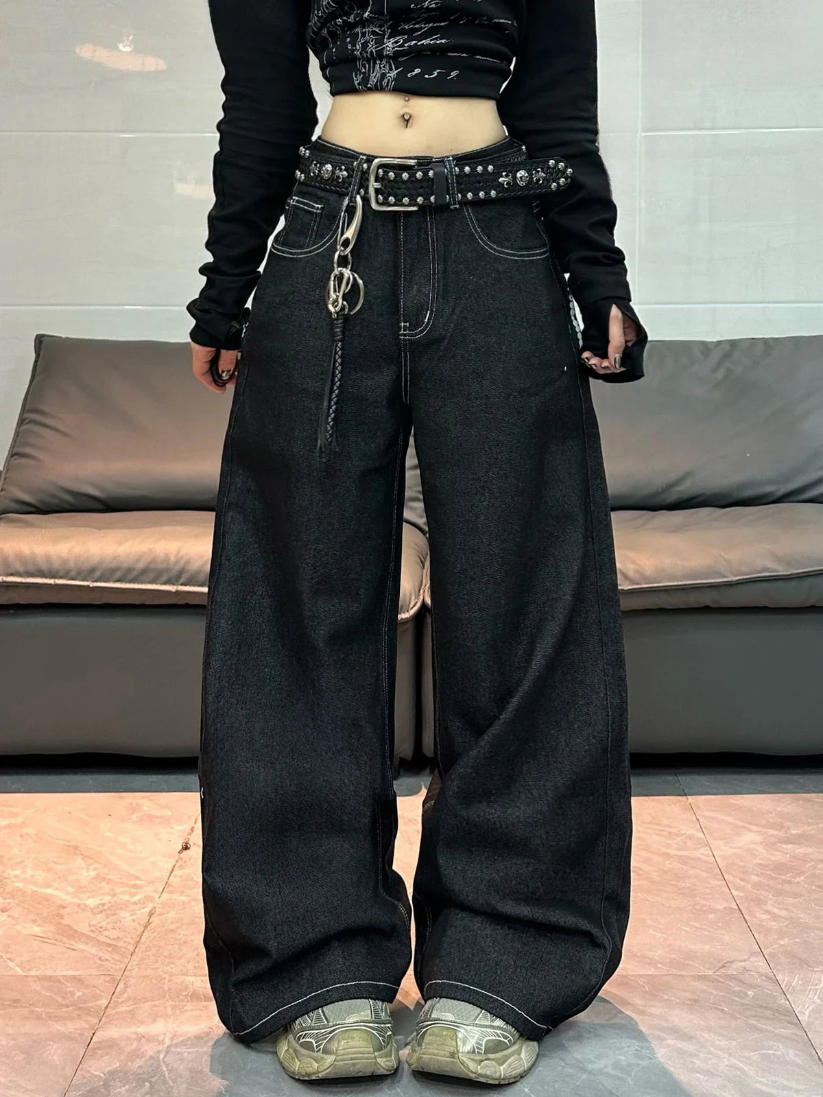 Women's Y2K Wing Print Loose Jeans – Retro Street Style
