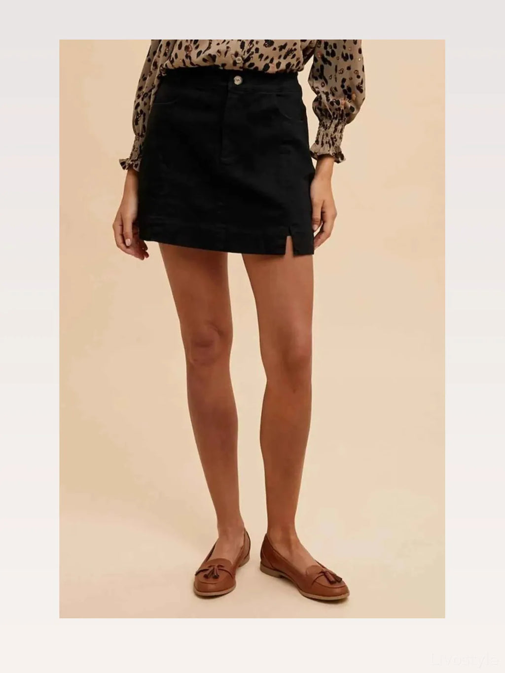 Black Comfort Stretch Cotton Slit Detailed Mini Skirt