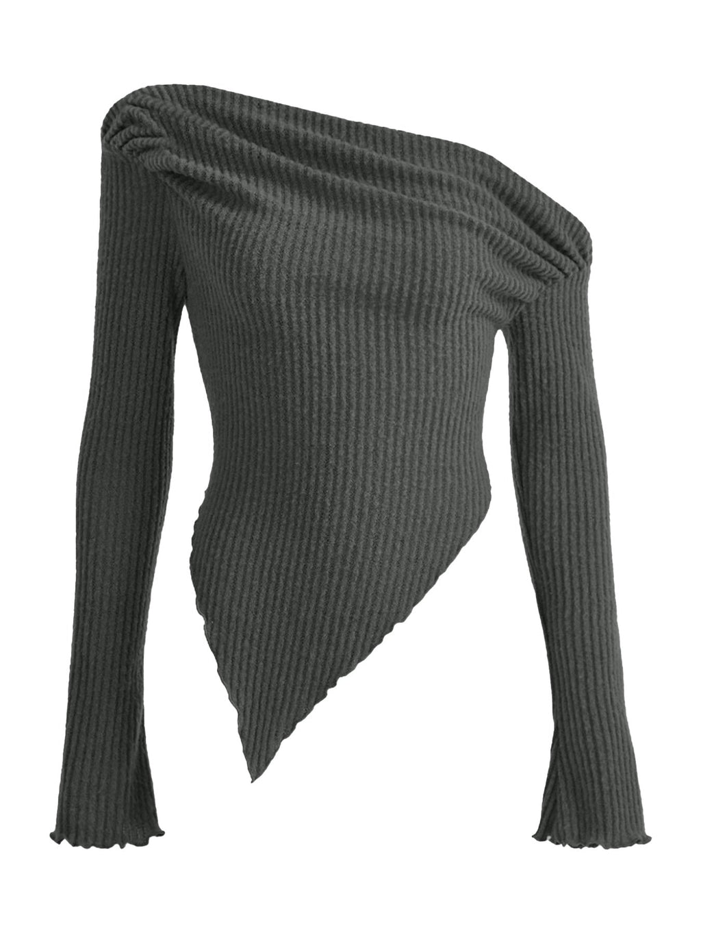 Women's One-Shoulder Ribbed Knit Top – Asymmetrical Casual Style