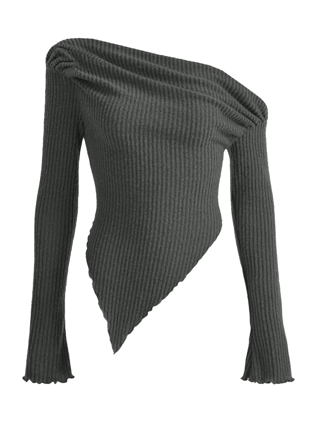 Women's One-Shoulder Ribbed Knit Top – Asymmetrical Casual Style